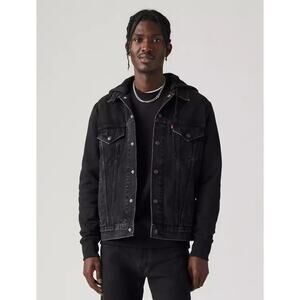 Levi's Men's Hybrid Hoodie Trucker Jacket Denim Black Pockets Drawstring XXL